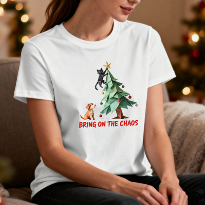Bring On The Chaos Christmas T-Shirt – Funny Cat & Dog Holiday Tee