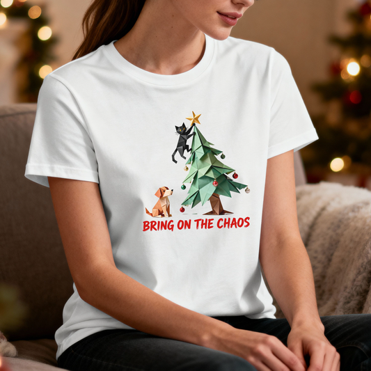 Bring On The Chaos Christmas T-Shirt – Funny Cat & Dog Holiday Tee