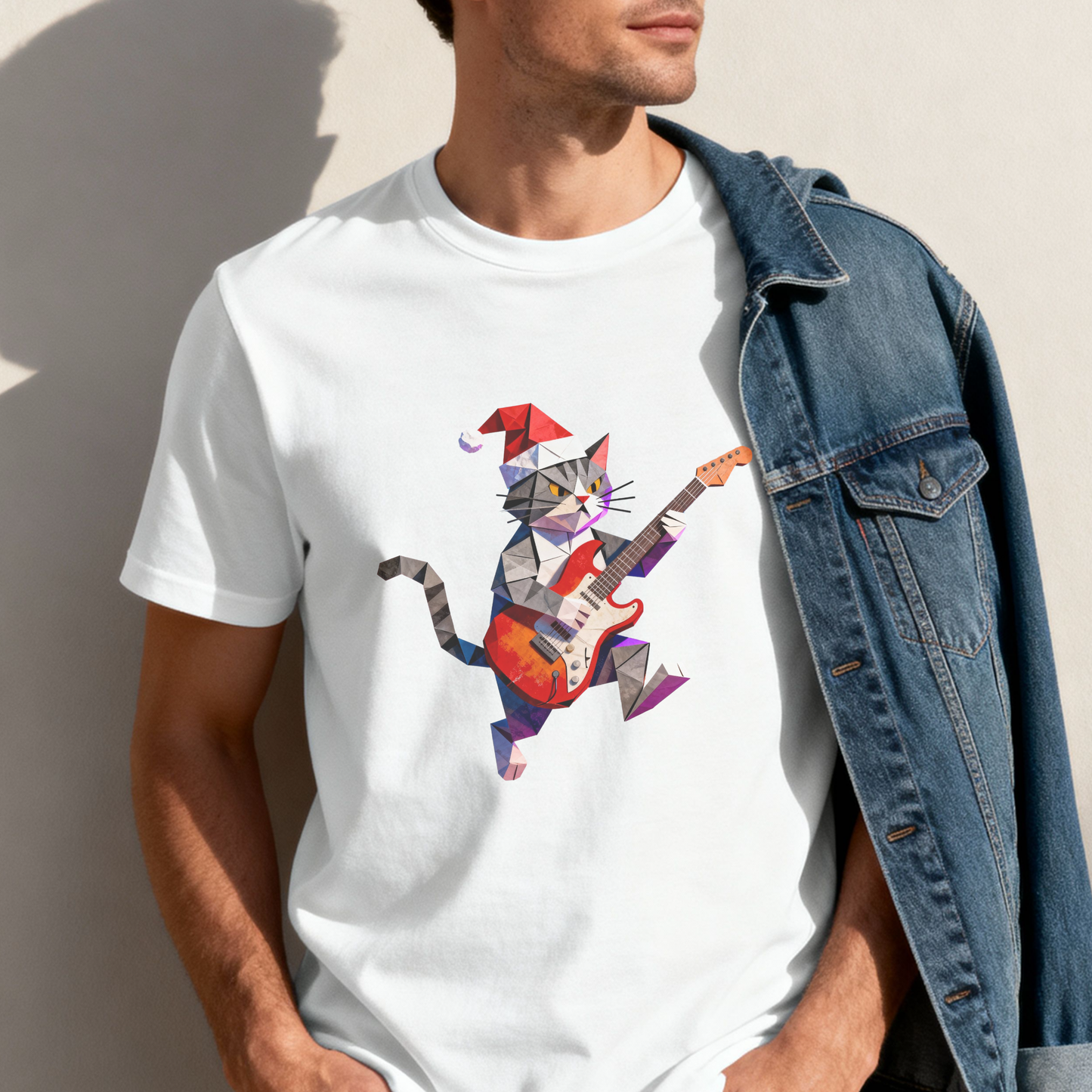 Christmas Guitar Cat T-Shirt – Festive Rocking Cat Graphic Tee