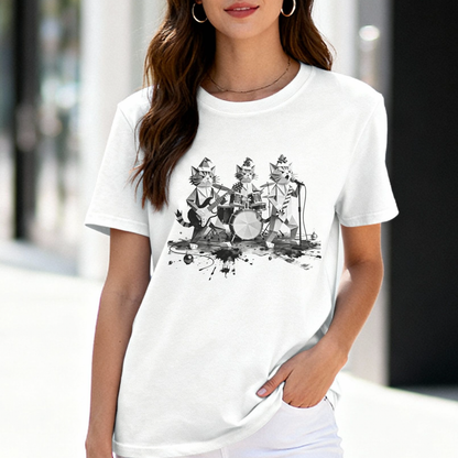 Cat Band T-Shirt – Geometric Rock Music Cats Graphic Tee