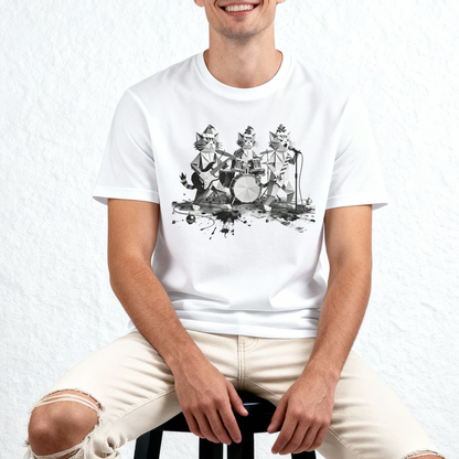 Cat Band T-Shirt – Geometric Rock Music Cats Graphic Tee