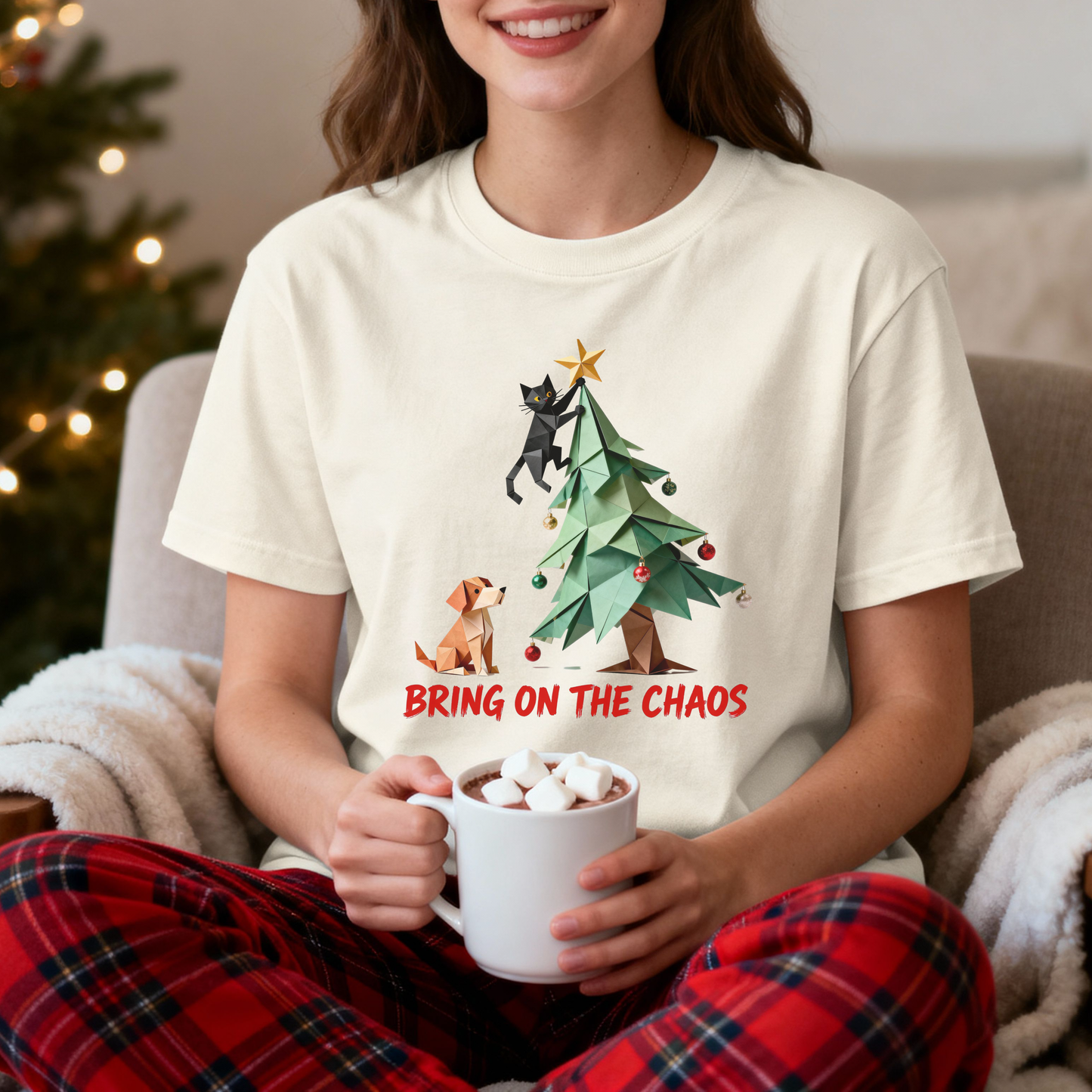 Bring On The Chaos Christmas T-Shirt – Funny Cat & Dog Holiday Tee