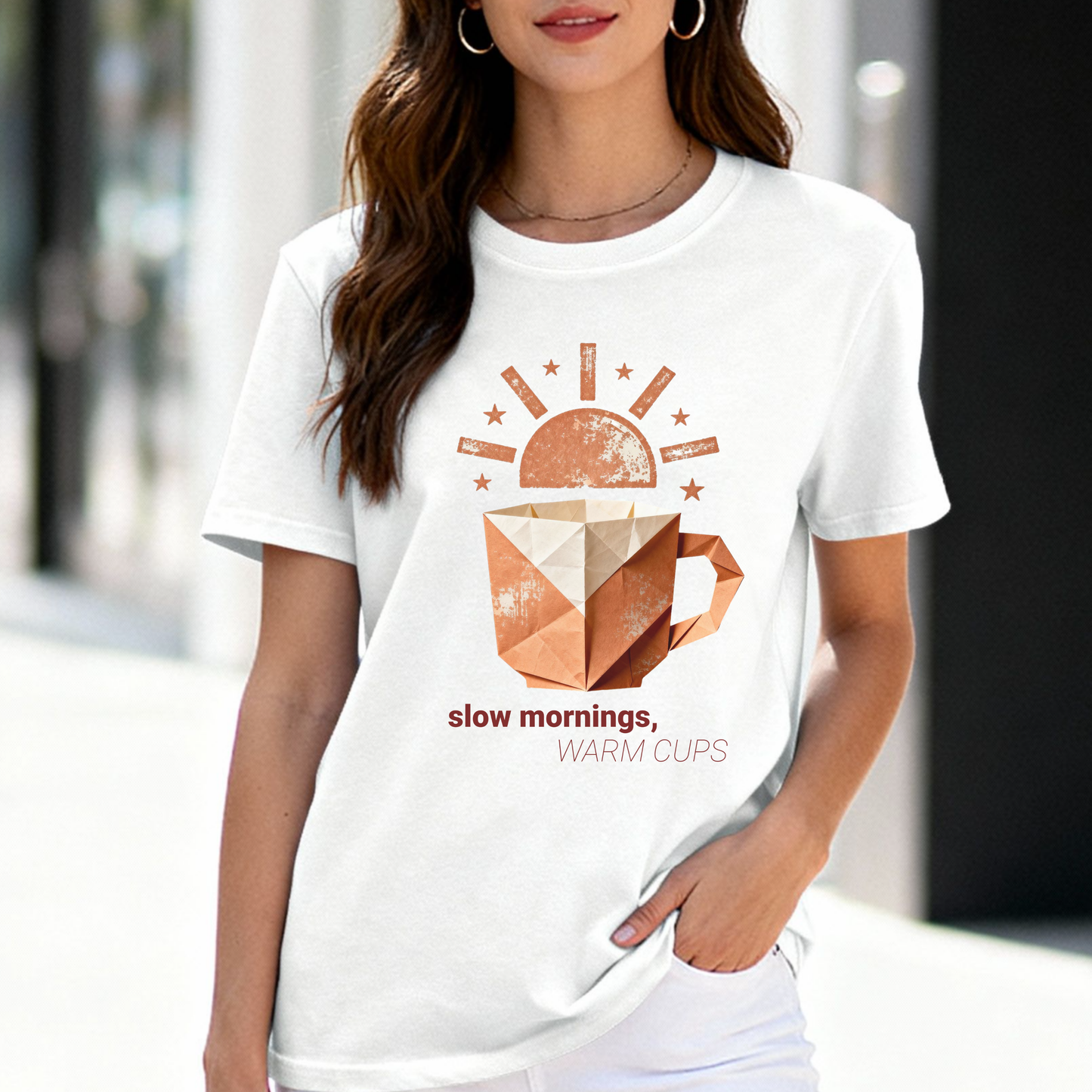 Slow Mornings Warm Cups T-Shirt – Cozy Coffee Lover Graphic Tee