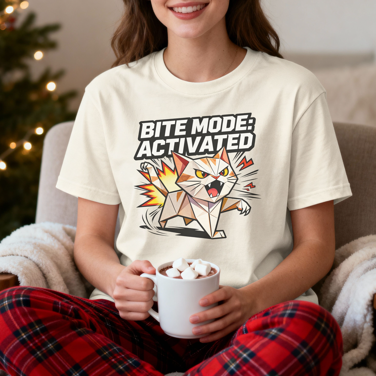 Bite Mode Activated T-Shirt – Angry Cat Gamer Graphic Tee