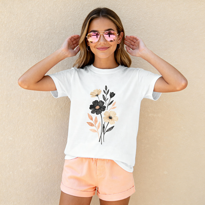 Vintage Floral Aesthetic T-Shirt – Soft Neutral Flower Illustration Tee