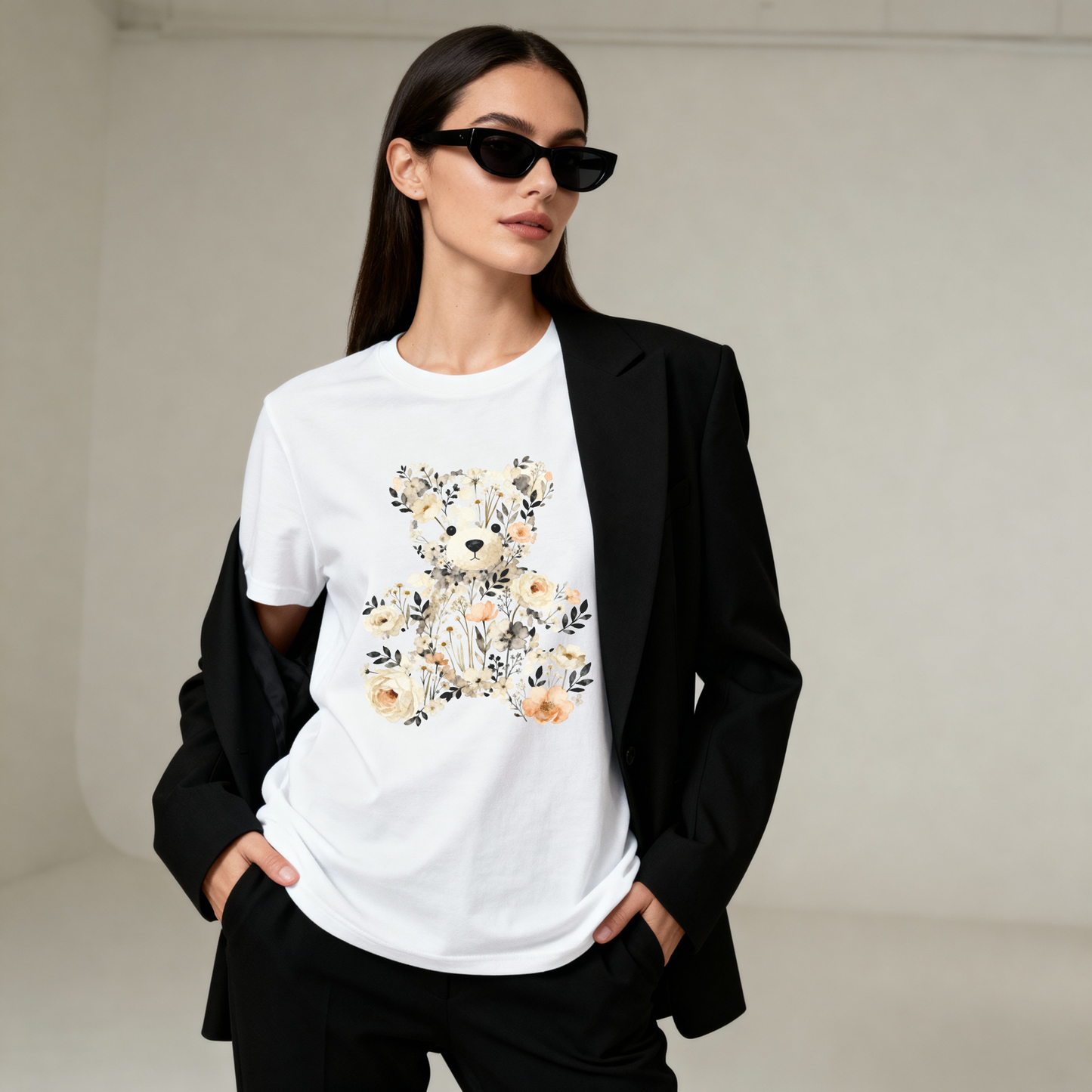 Floral Teddy Bear T-Shirt – Elegant Vintage Flower Bear Graphic Tee