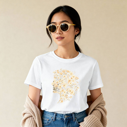 Floral Woman Silhouette T-Shirt – Elegant Botanical Art Graphic Tee