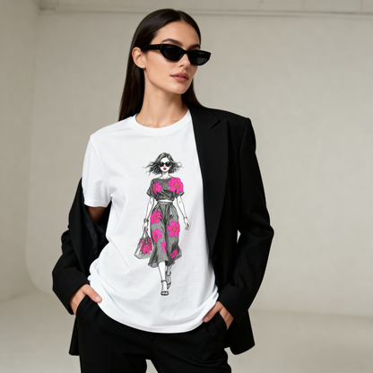 Fashion Illustration Woman T-Shirt – Chic Hand-Drawn Style Graphic Tee