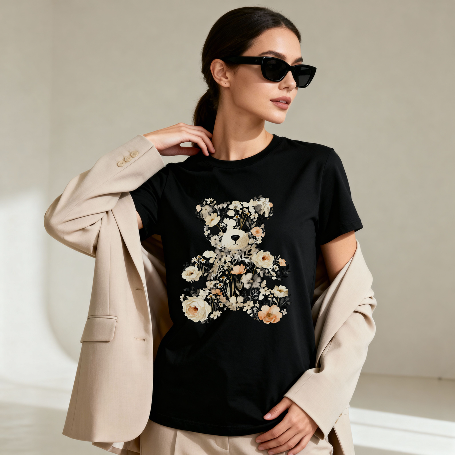 Floral Teddy Bear T-Shirt – Elegant Vintage Flower Bear Graphic Tee