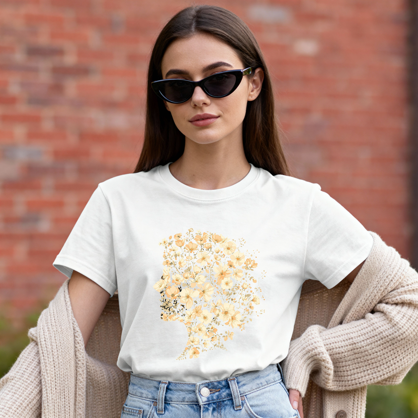 Floral Woman Silhouette T-Shirt – Elegant Botanical Art Graphic Tee