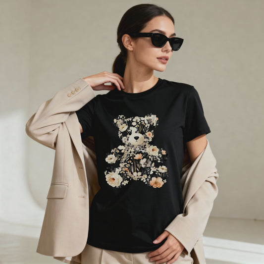 Floral Teddy Bear T-Shirt – Elegant Vintage Flower Bear Graphic Tee