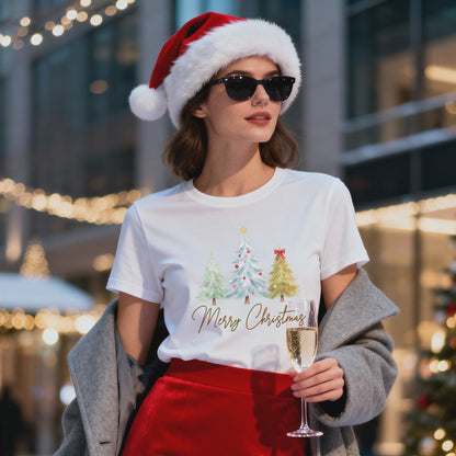 Merry Christmas Trees T-Shirt – Elegant Watercolor Holiday Graphic Tee